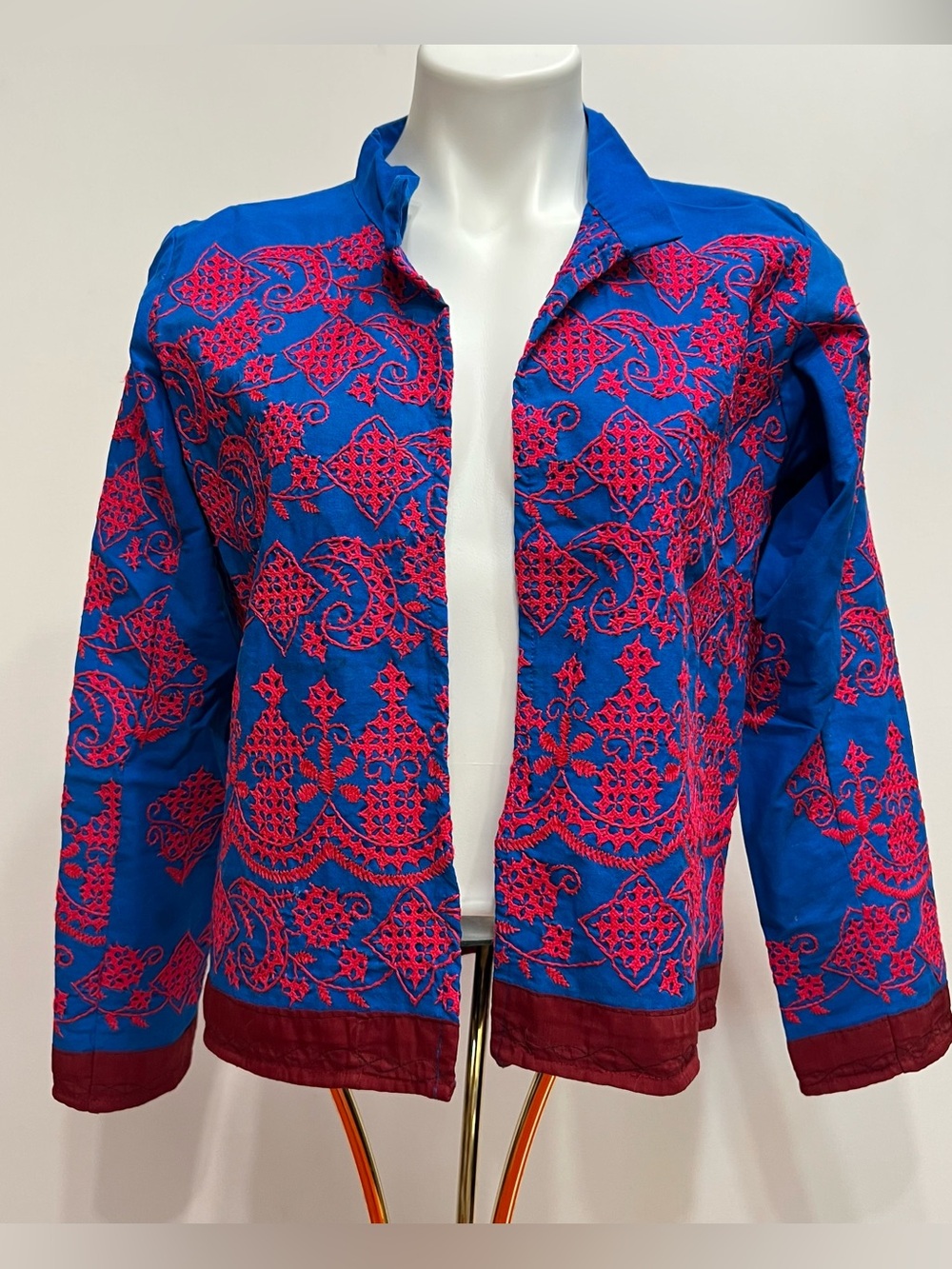 Vintage Embroidered Boho Open Front Jacket Sz Small Colorful Statement Piece